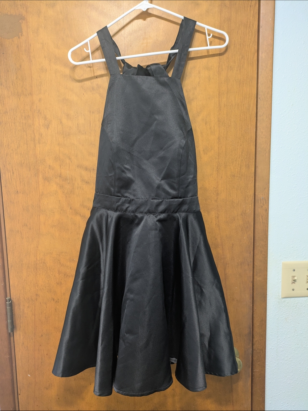 Soft Girl Era Black Satin Fit-and-Flare Halter Dress